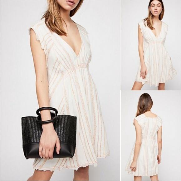 Free People Cactus Flowers Cream Striped Flowy Mini Dress L - Picture 3 of 12